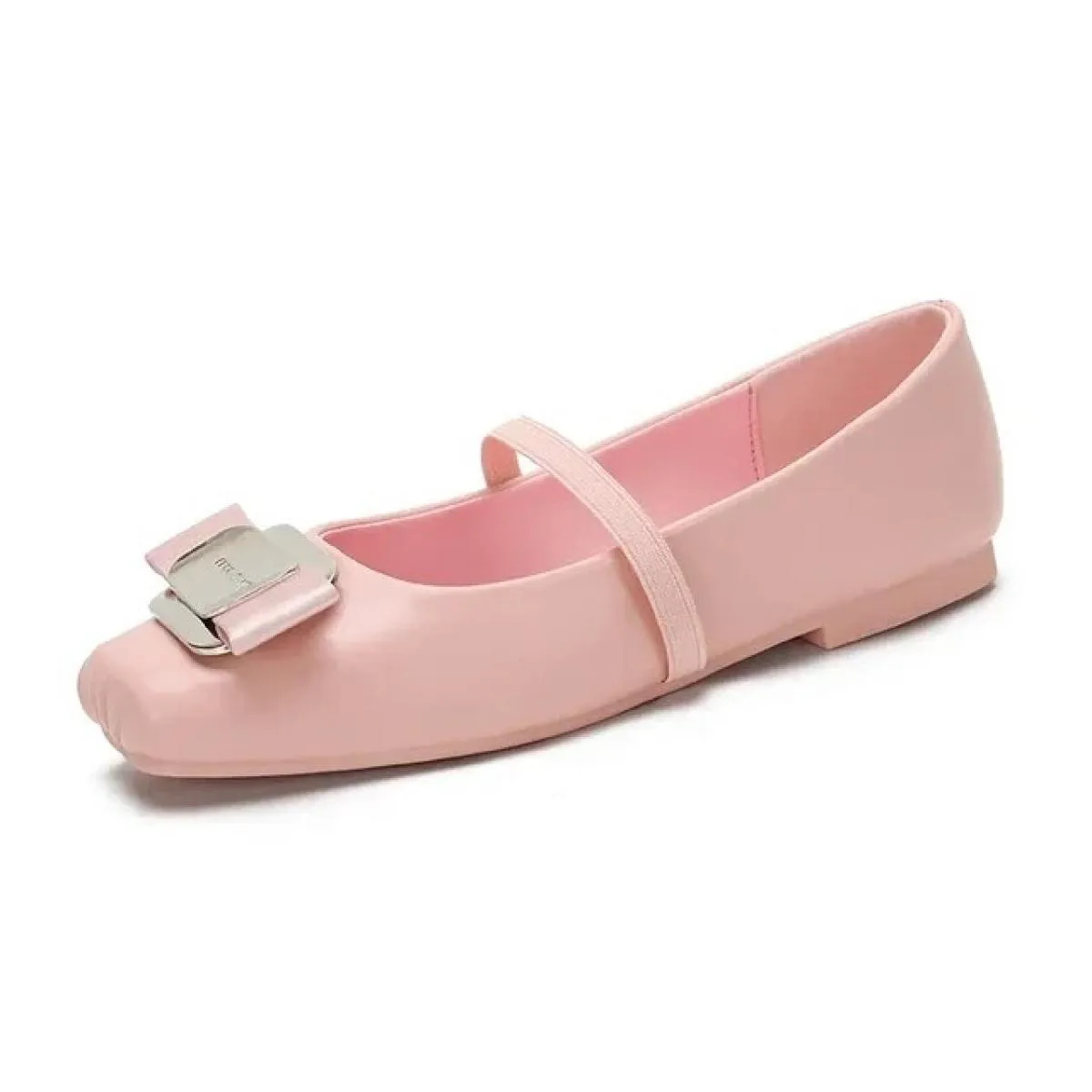 2024nuove scarpe da balletto argento da donna, con testa quadrata, bocca superficiale, fondo piatto, linea retta, con Mary Jane