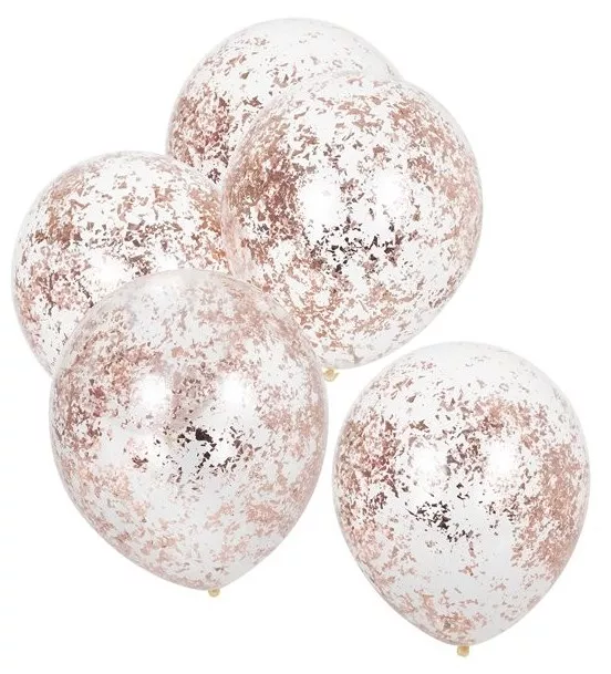 5 palloncini coriandoli in oro rosa altalena 30 cm