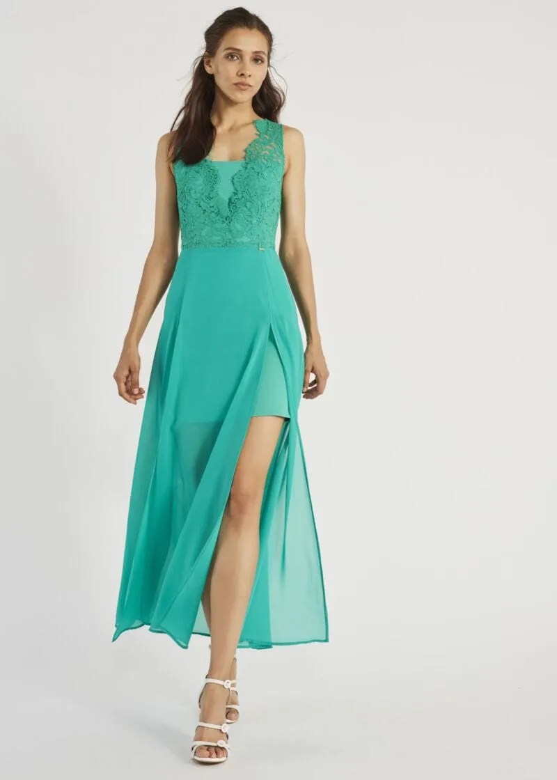 Abito lungo con top in pizzo