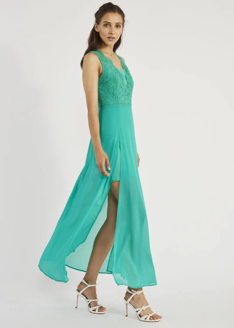 Abito lungo con top in pizzo