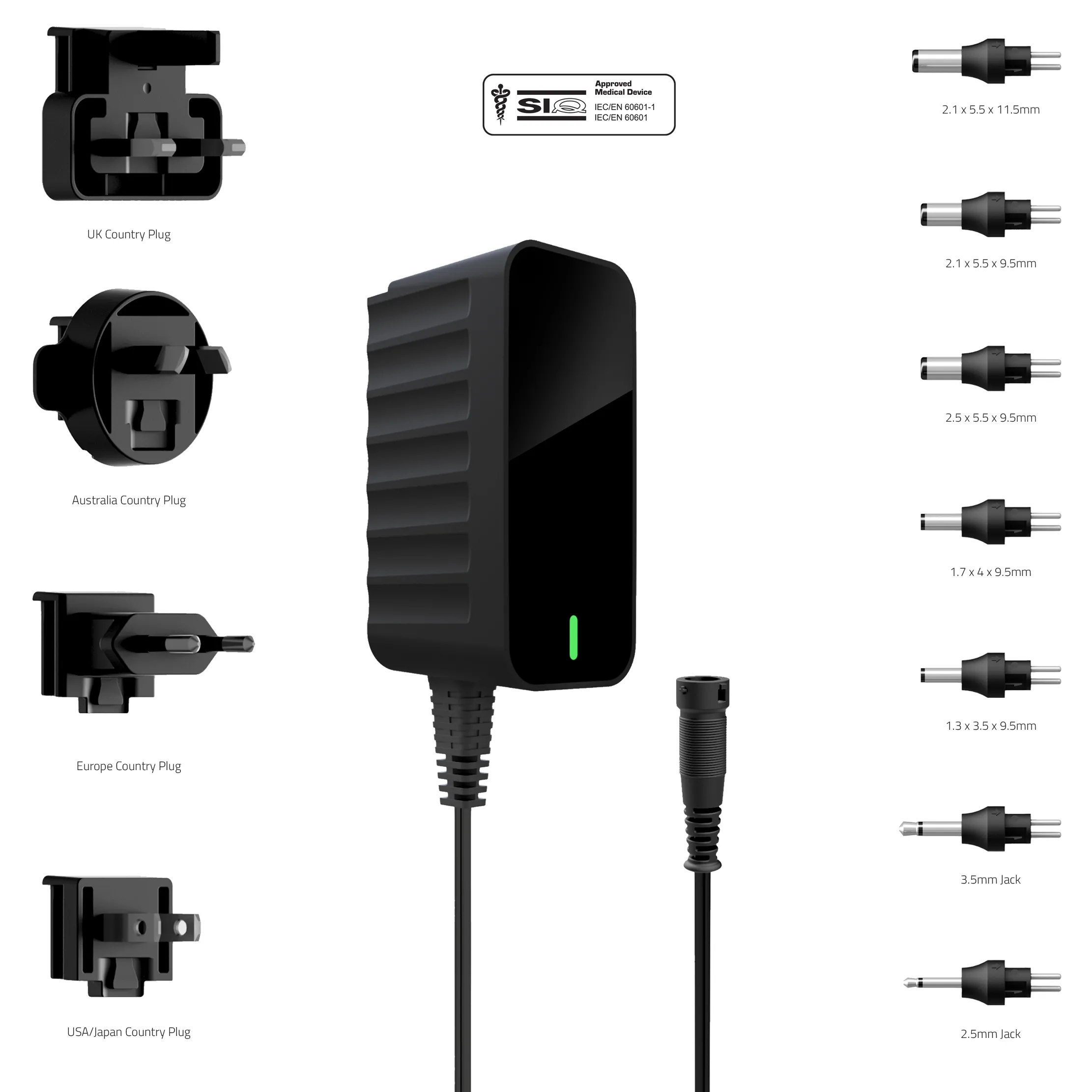 Adattatore AC/DC Friwo 12V cc, 1A, spina Australia, Europeo, UK, US