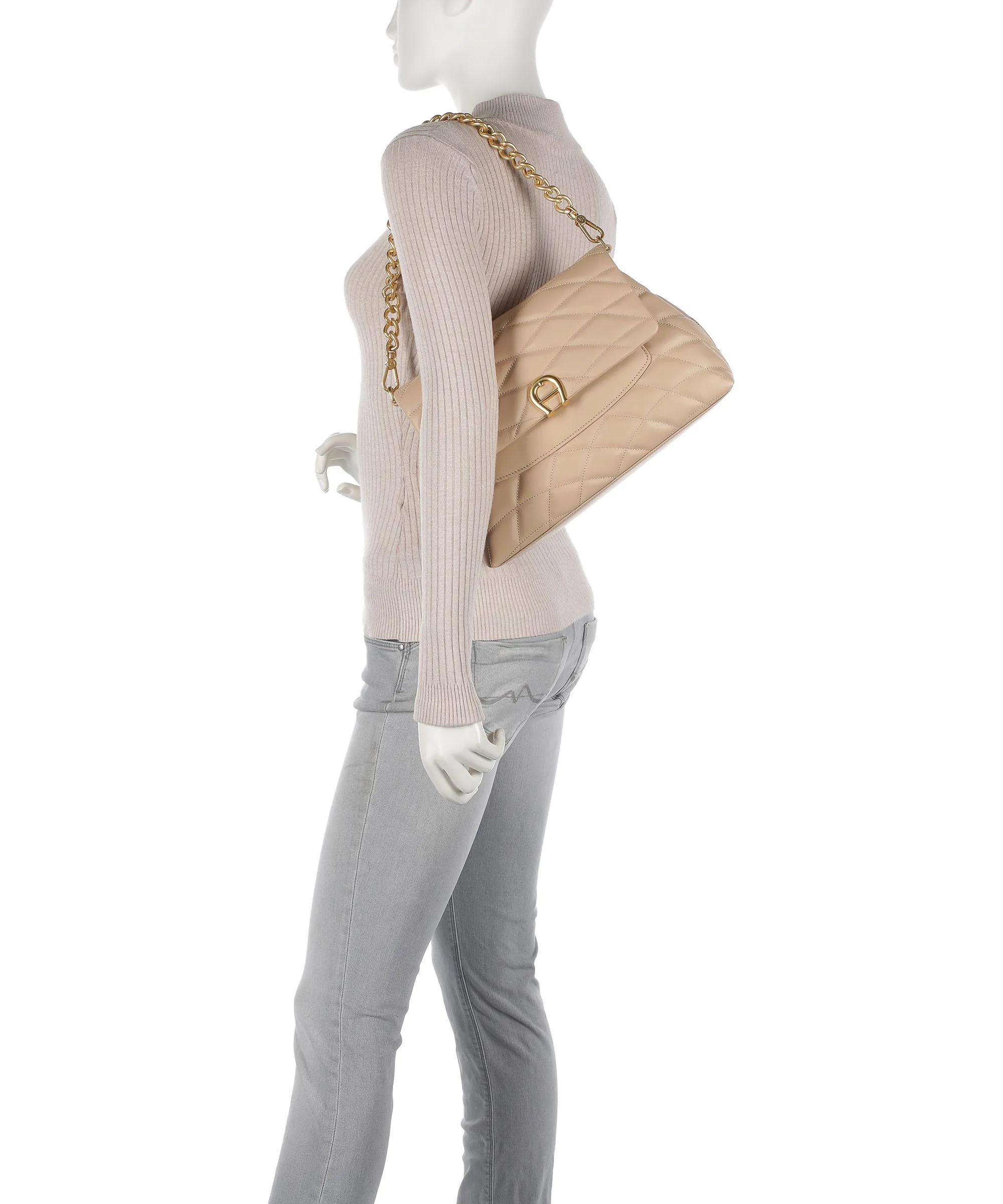  Aigner Maggie M Borsa a spalla pelle di vacchetta finemente grana beige  