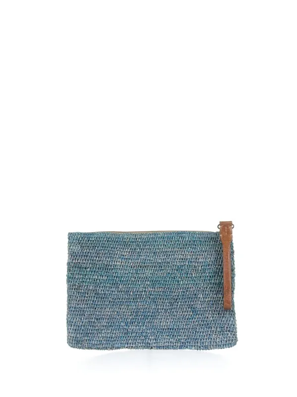 Ampy clutch bag in denim raffia