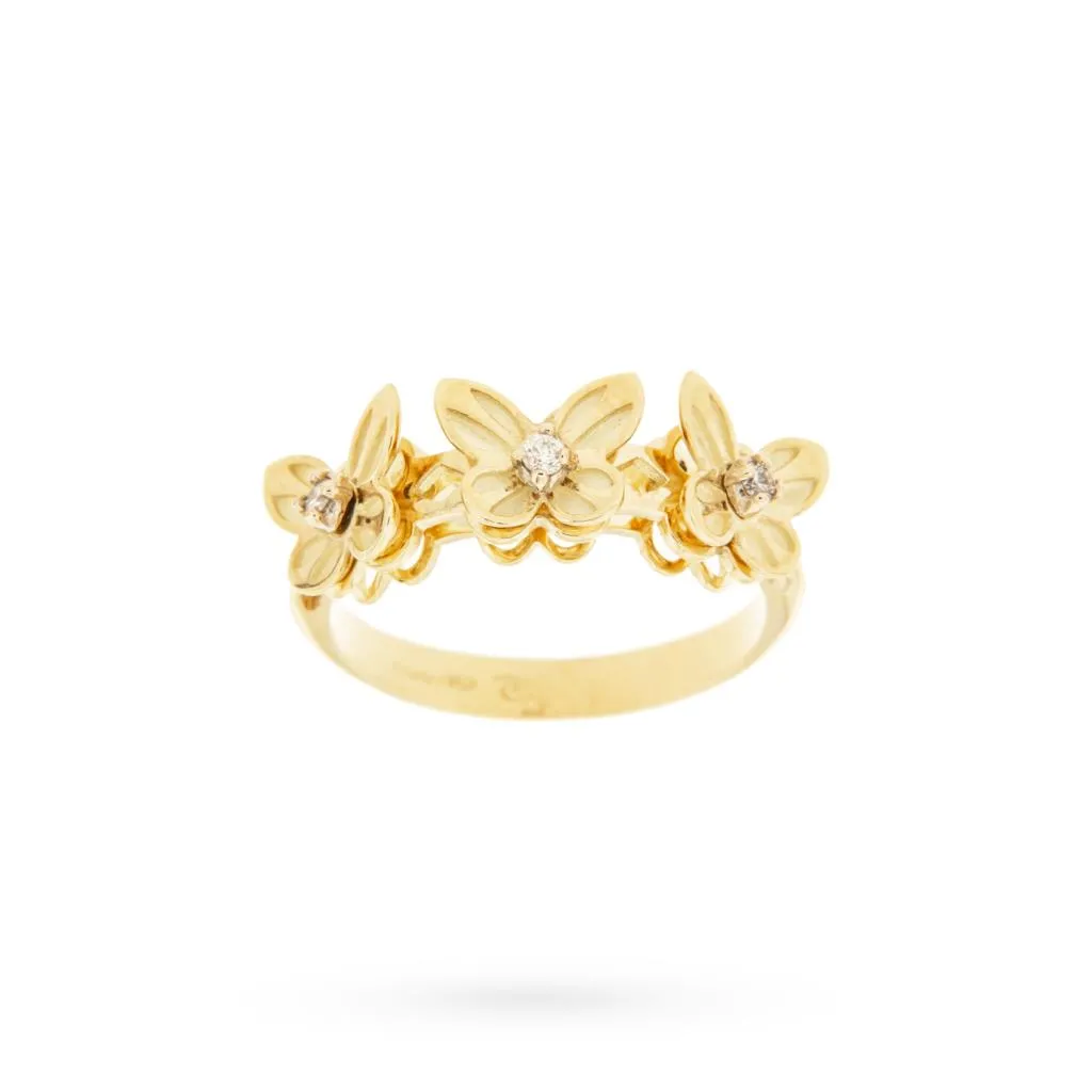 Anello 3 farfalle oro giallo 18kt diamanti 0,06ct Luigi Quaglia