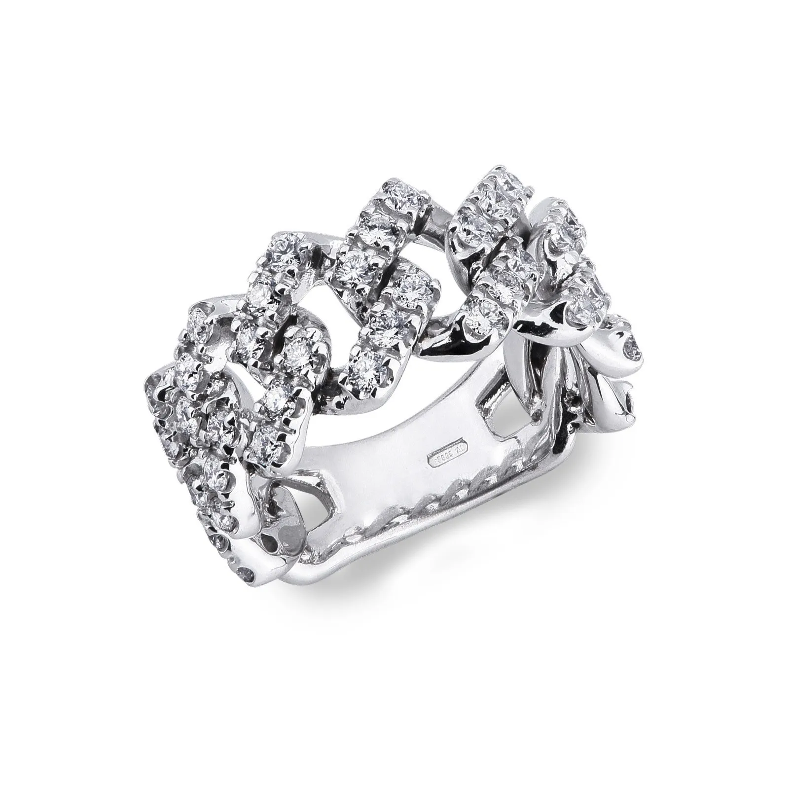 Anello Cuban Link in oro bianco 18k e Diamanti
