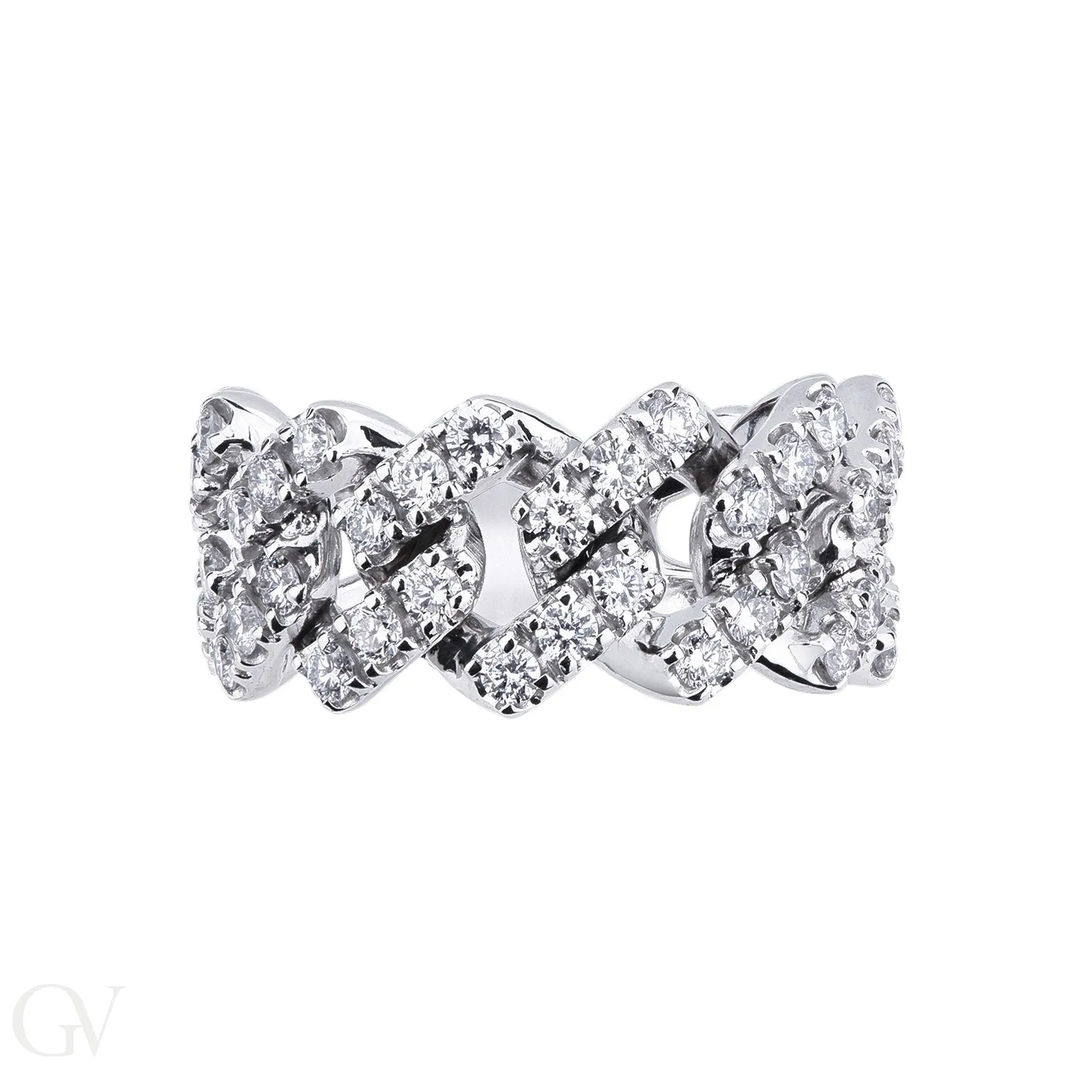 Anello Cuban Link in oro bianco 18k e Diamanti