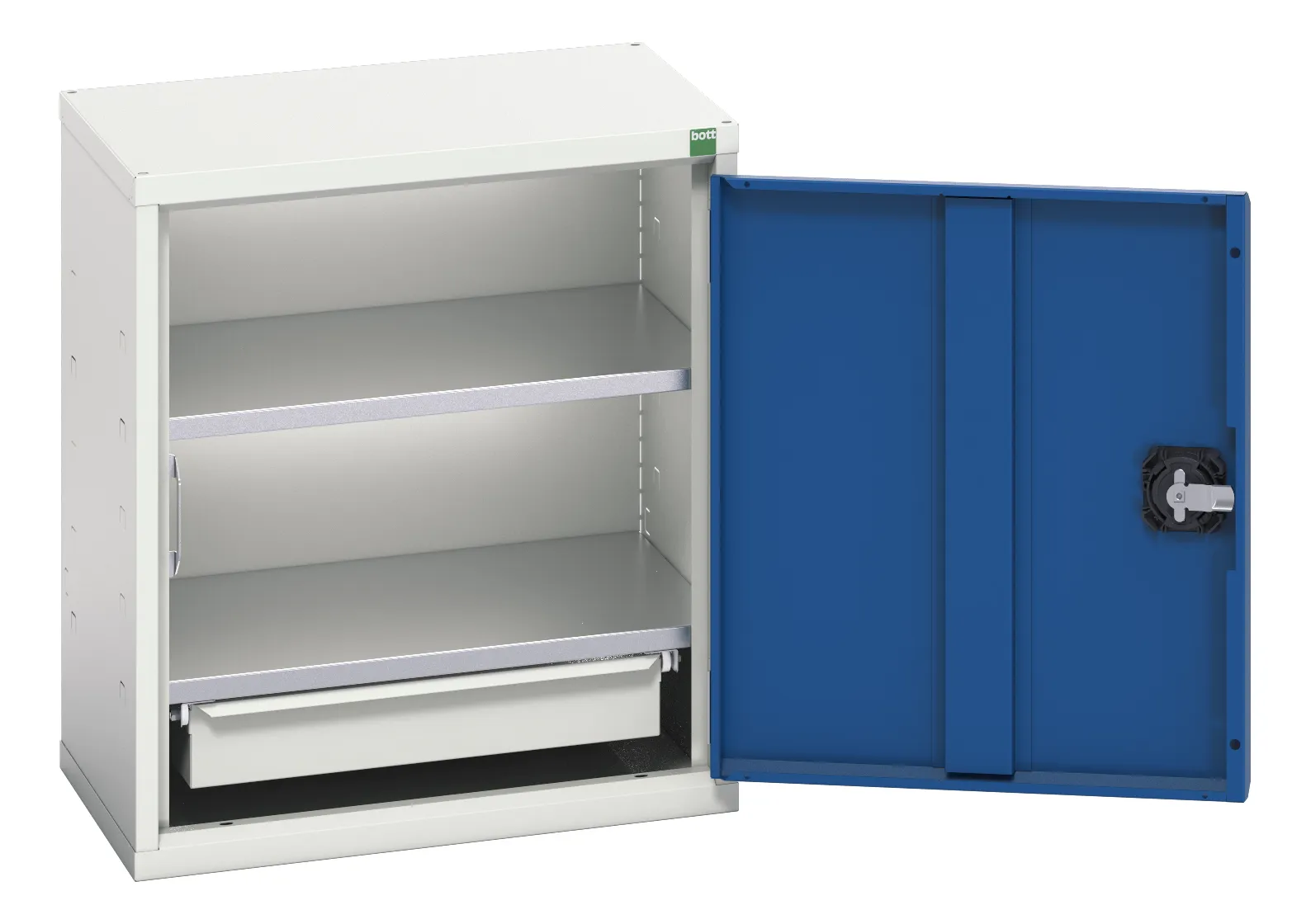 Armadietto a 1 anta Bott in Acciaio, 525 x 350 x 600mm, 2 ripiani, 1 cassetto, Bloccabile