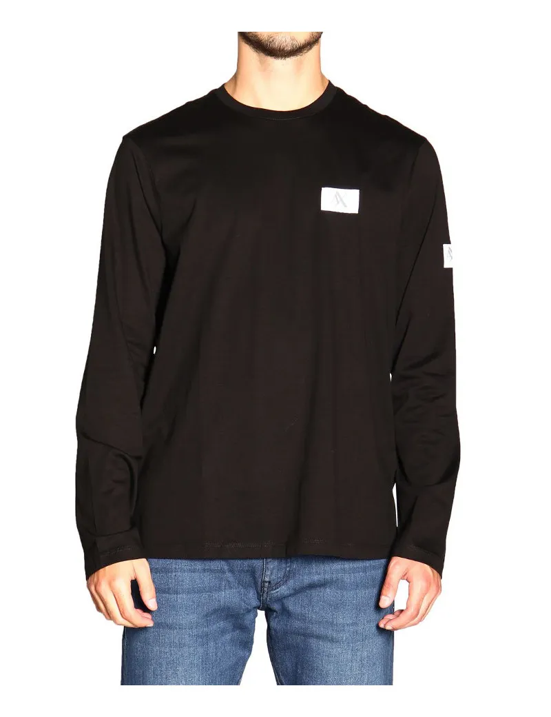 ARMANI EXCHANGE t-shirt maglietta uomo manica lunga nera logo sul petto ax 6GZTGH