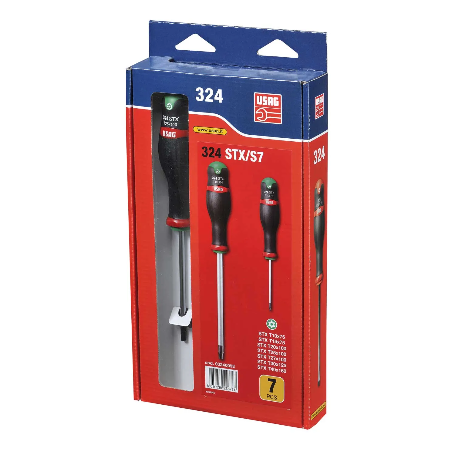 Assortimento Usag 324 STX/S7 cacciaviti serie impronta Torx Tamper Resistant  7 misure: misure: T10x75 - T15x75 - T20x100 - T25x