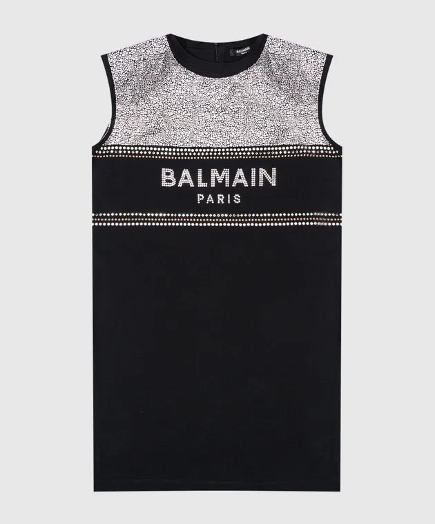 Balmain Abito nero da bambina con logo in cristalli 6Q1012J00061216