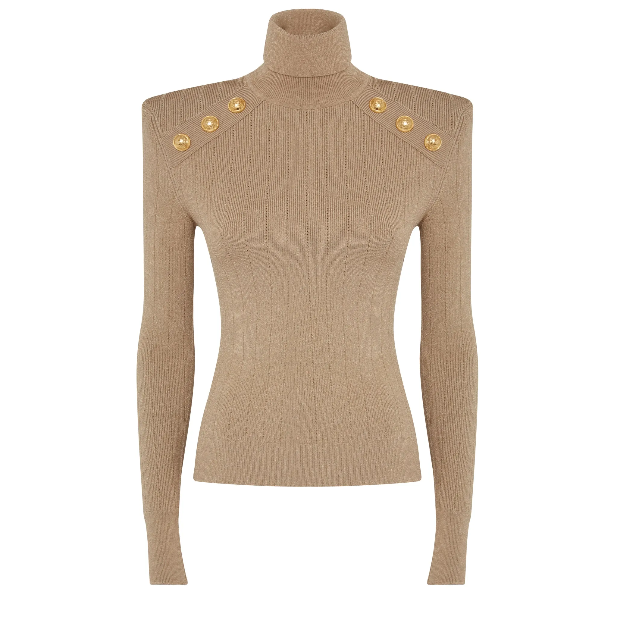 BALMAIN  Maglia dolcevita in lana beige