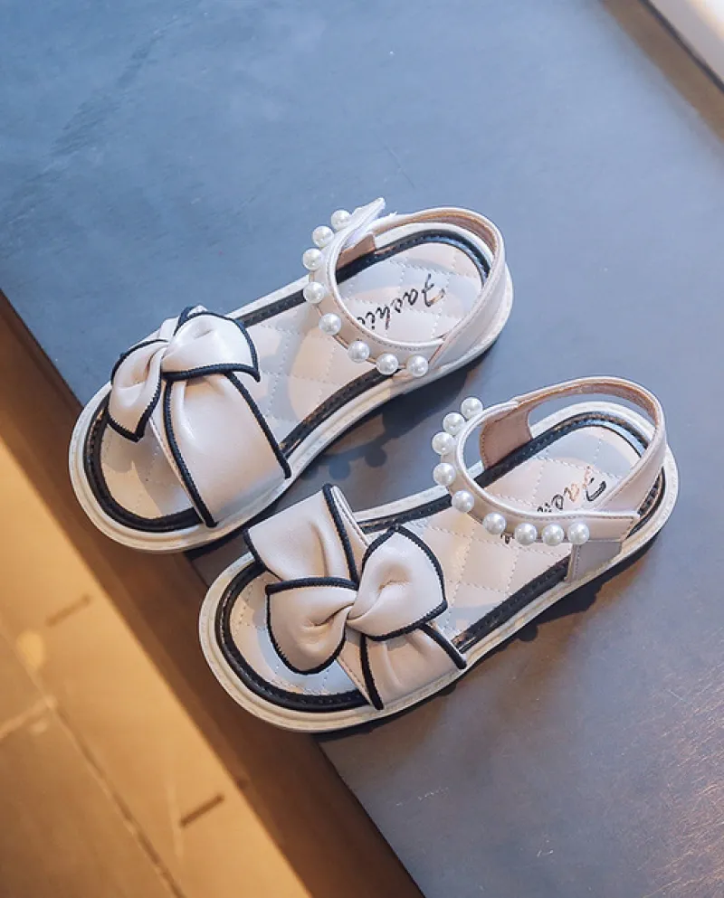 Bambini Open Toe Pu Bow Plus Pearl Temperament Scarpe da principessa 2022 Ki