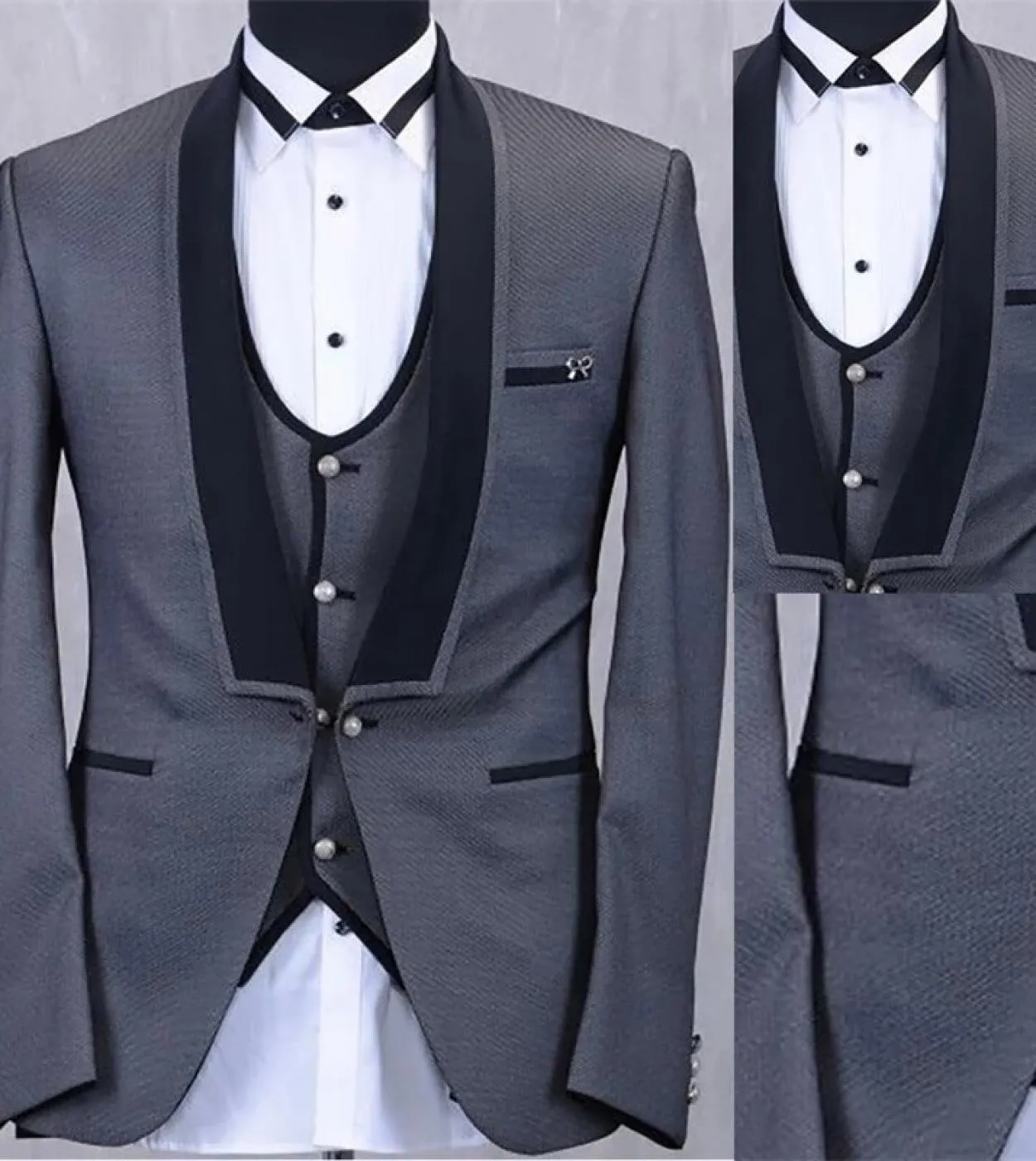Bellissimi abiti da uomo grigio scuro 3 pezzi smoking da sposa slim fit sposo blazer blazer terno masculino costume homme giacca