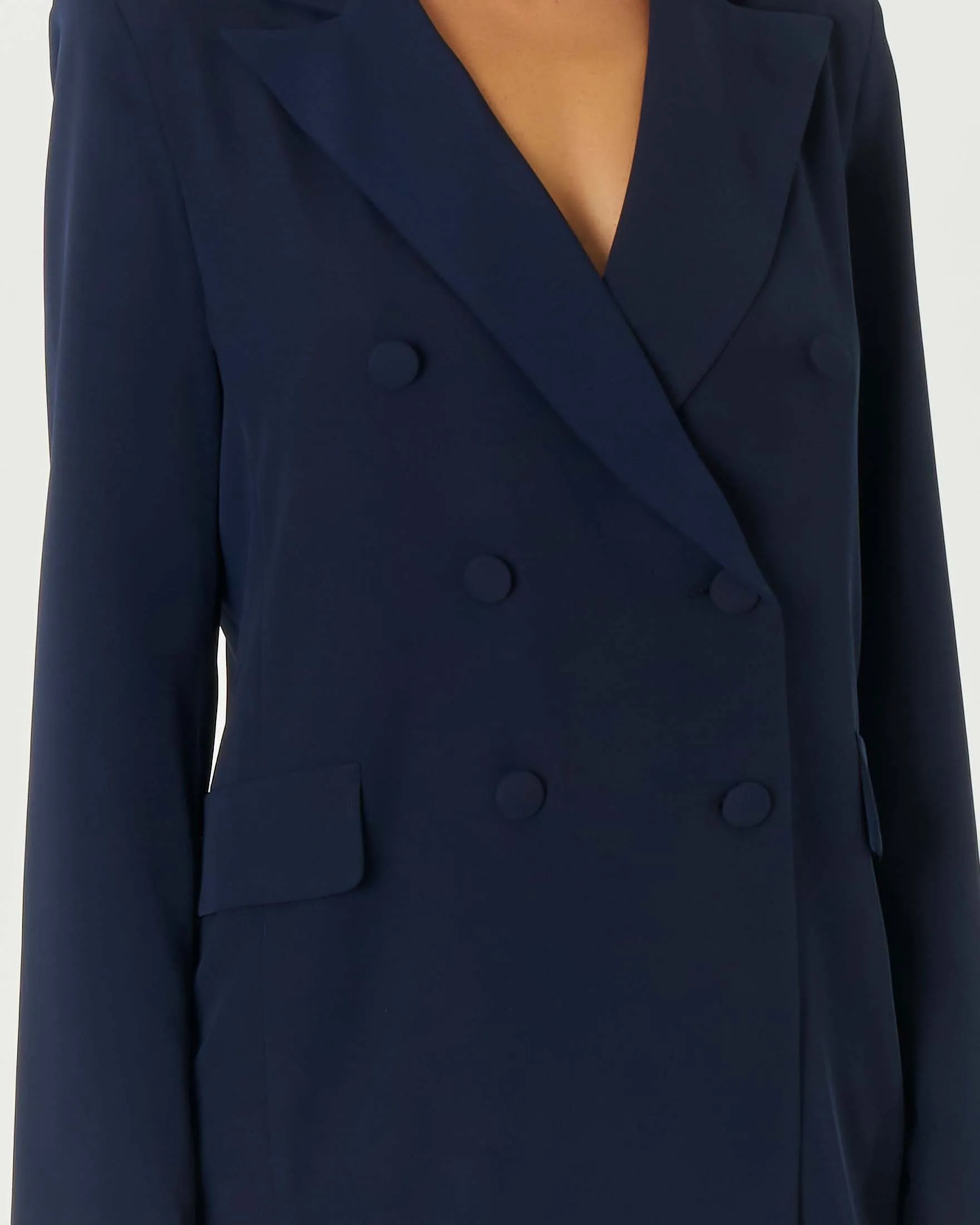 Blazer doppiopetto color avio in crêpe con revers a lancia