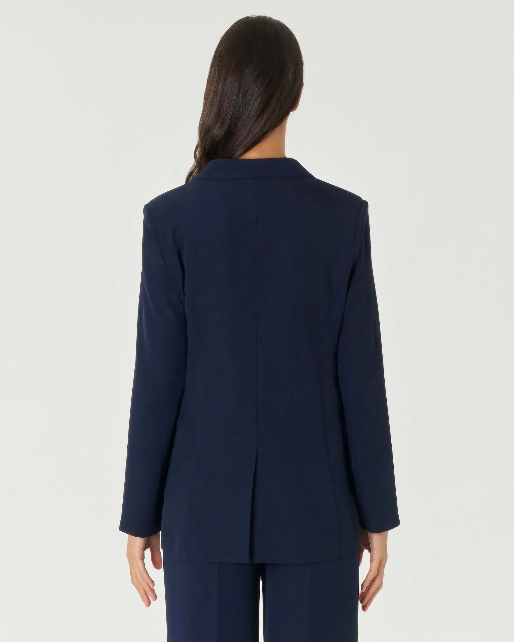 Blazer doppiopetto color avio in crêpe con revers a lancia