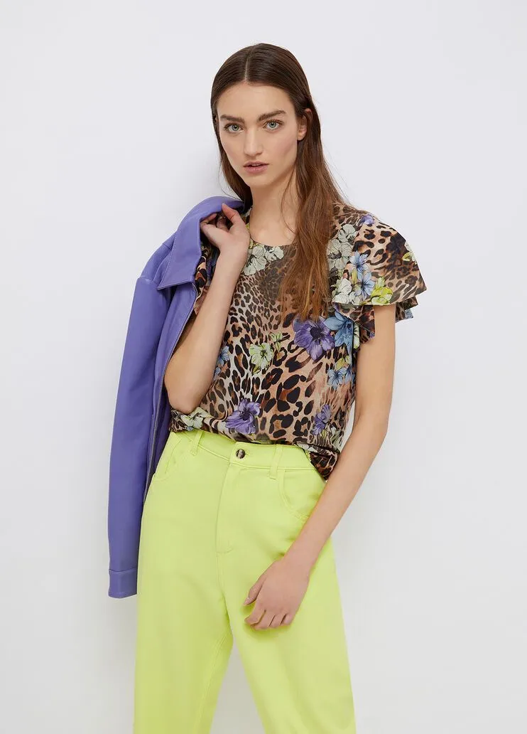 Blusa animalier in misto seta liu jo