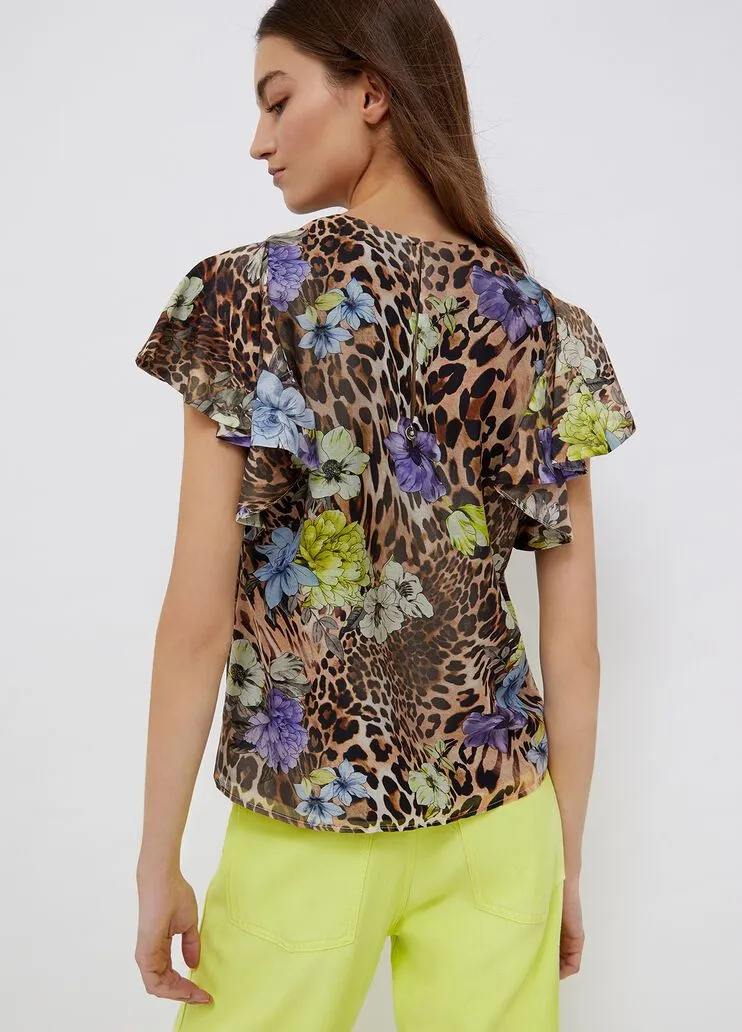 Blusa animalier in misto seta liu jo