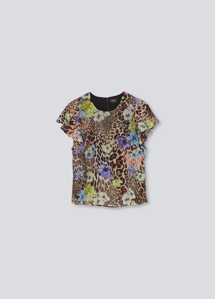 Blusa animalier in misto seta liu jo