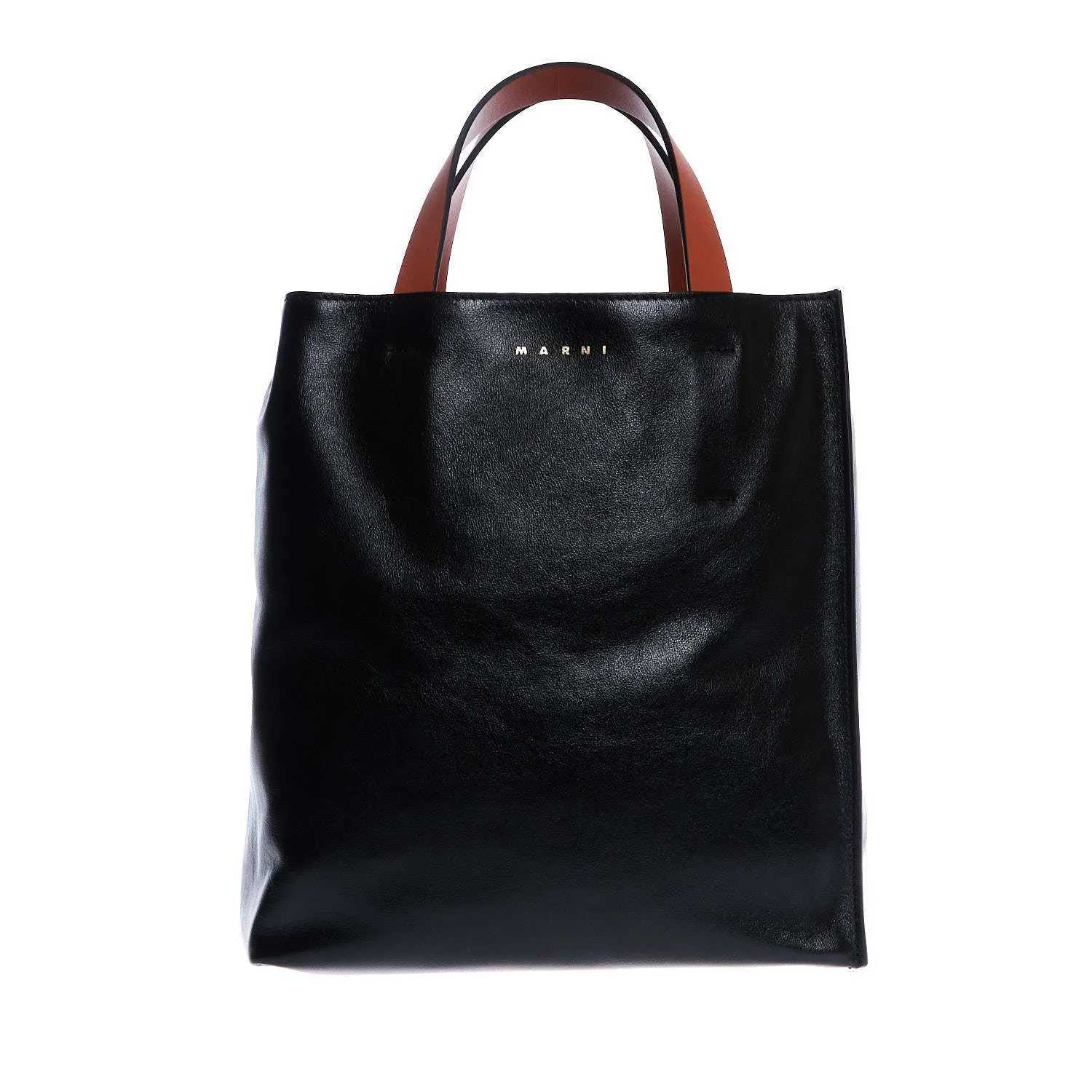 Borsa Museo Soft In Vitello Bottalato Mattone, Bianco, Nero