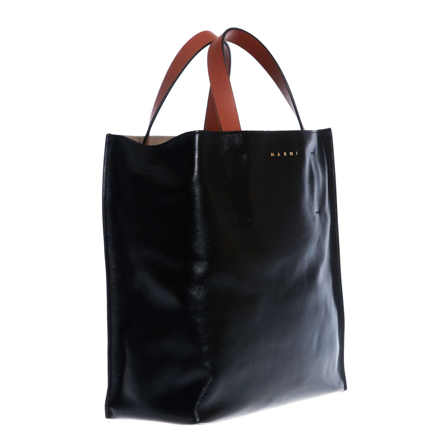 Borsa Museo Soft In Vitello Bottalato Mattone, Bianco, Nero