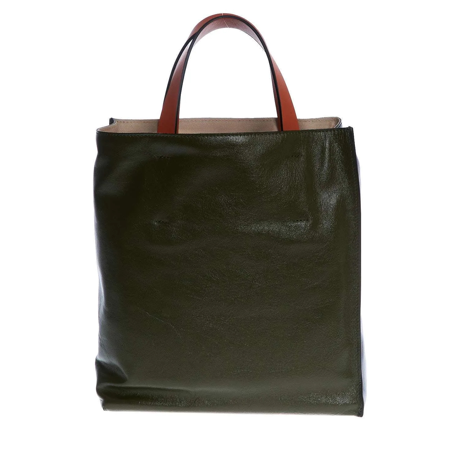 Borsa Museo Soft In Vitello Bottalato Mattone, Bianco, Nero
