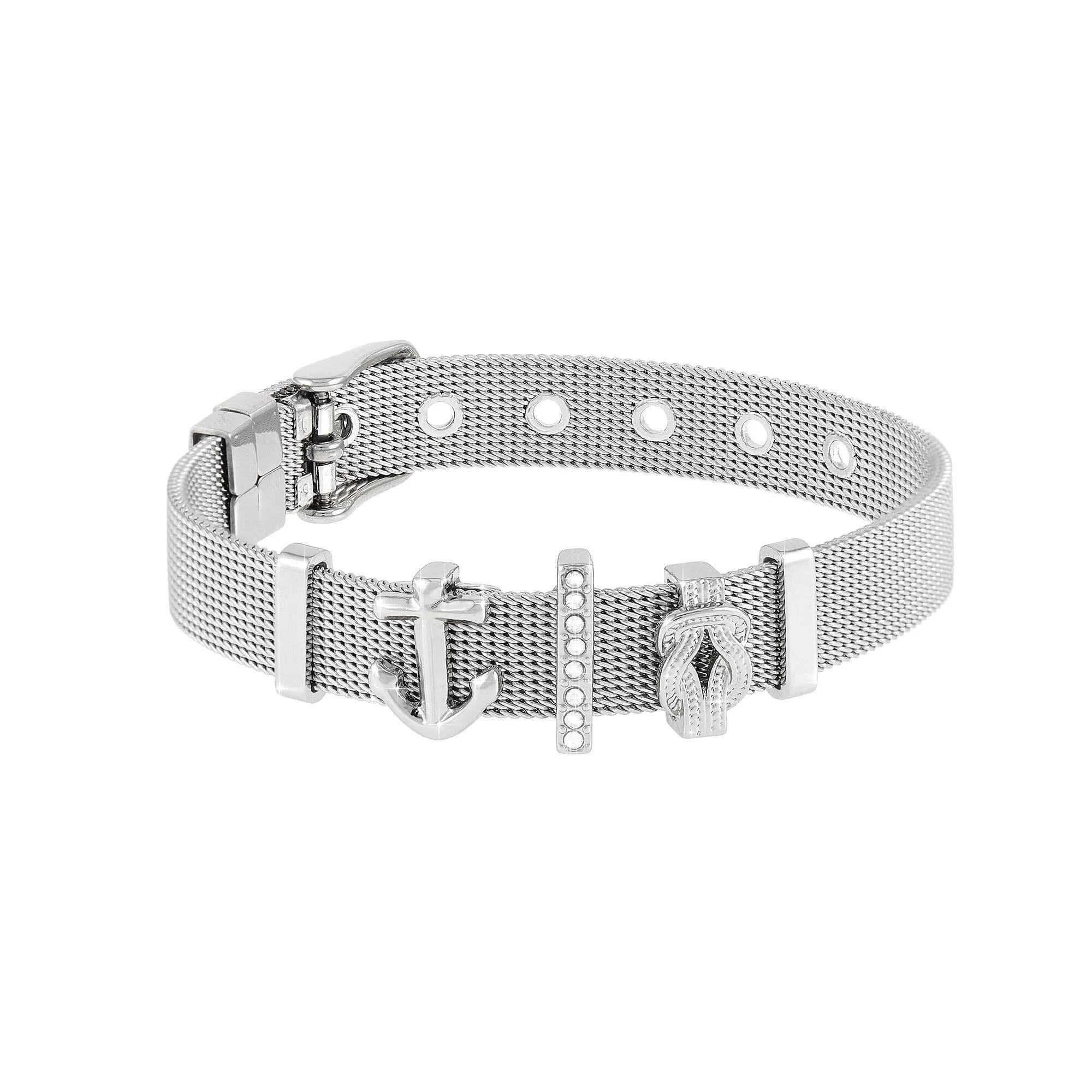 Bracciale charm in acciaio e cristalli