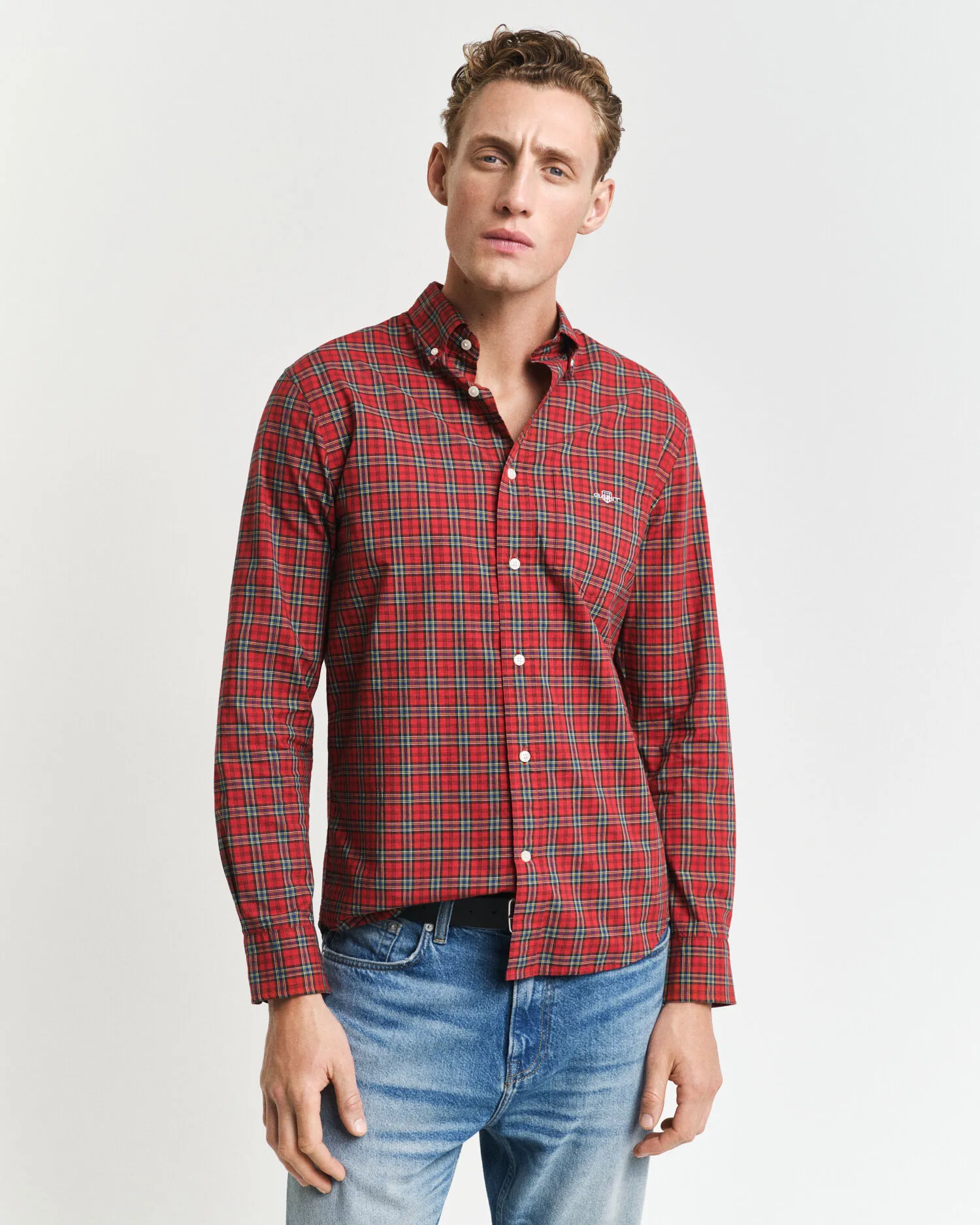Camicia classica in popeline con motivo scozzese regular fit    