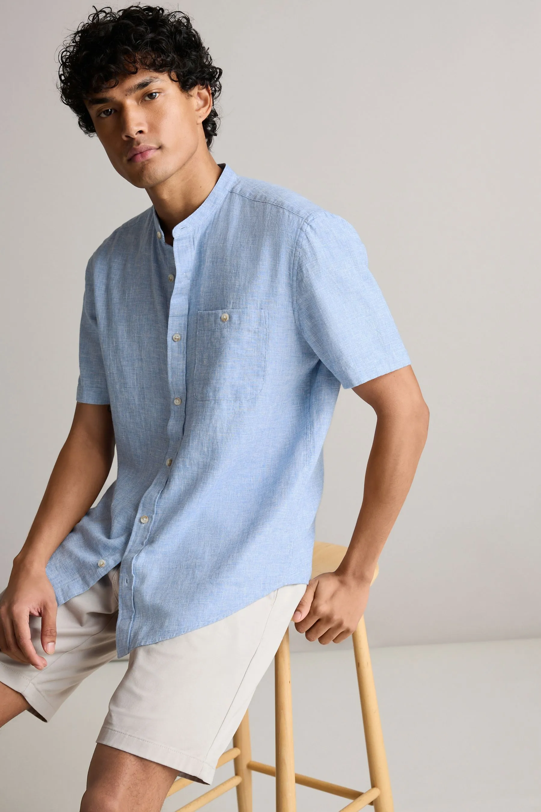 Camicia in misto lino a maniche corte