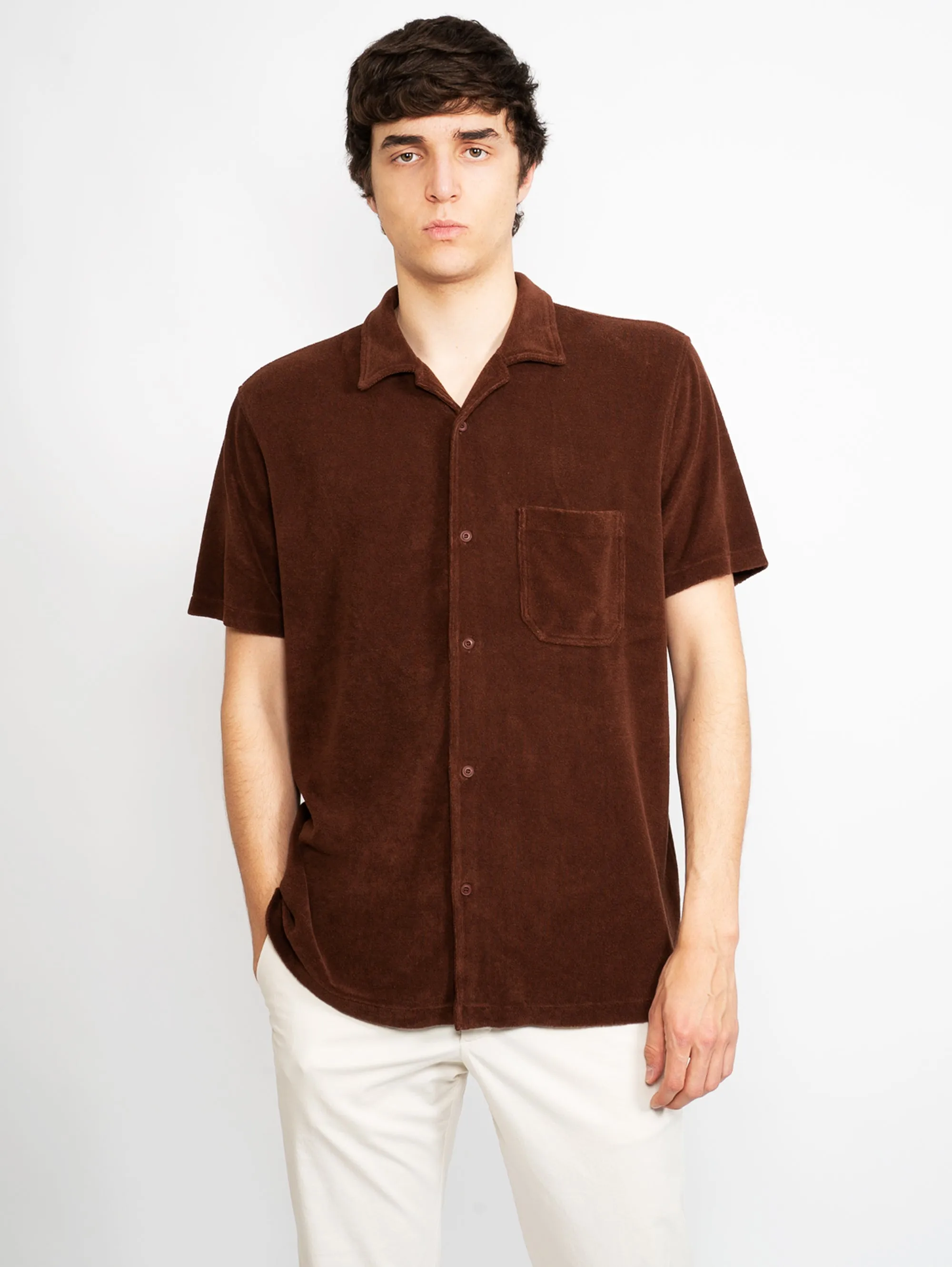 Camicia Maniche Corte in Spugna Marrone