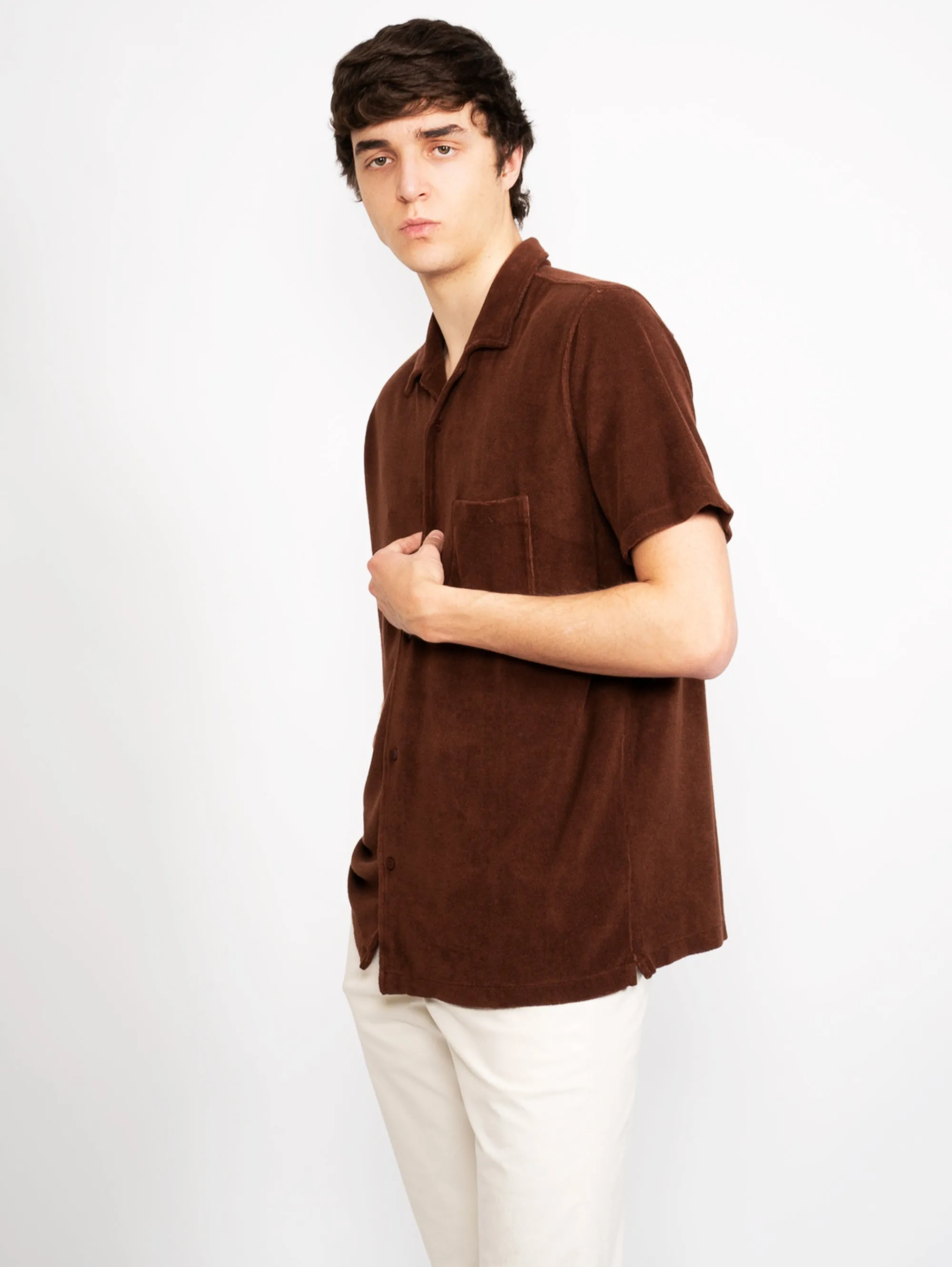 Camicia Maniche Corte in Spugna Marrone