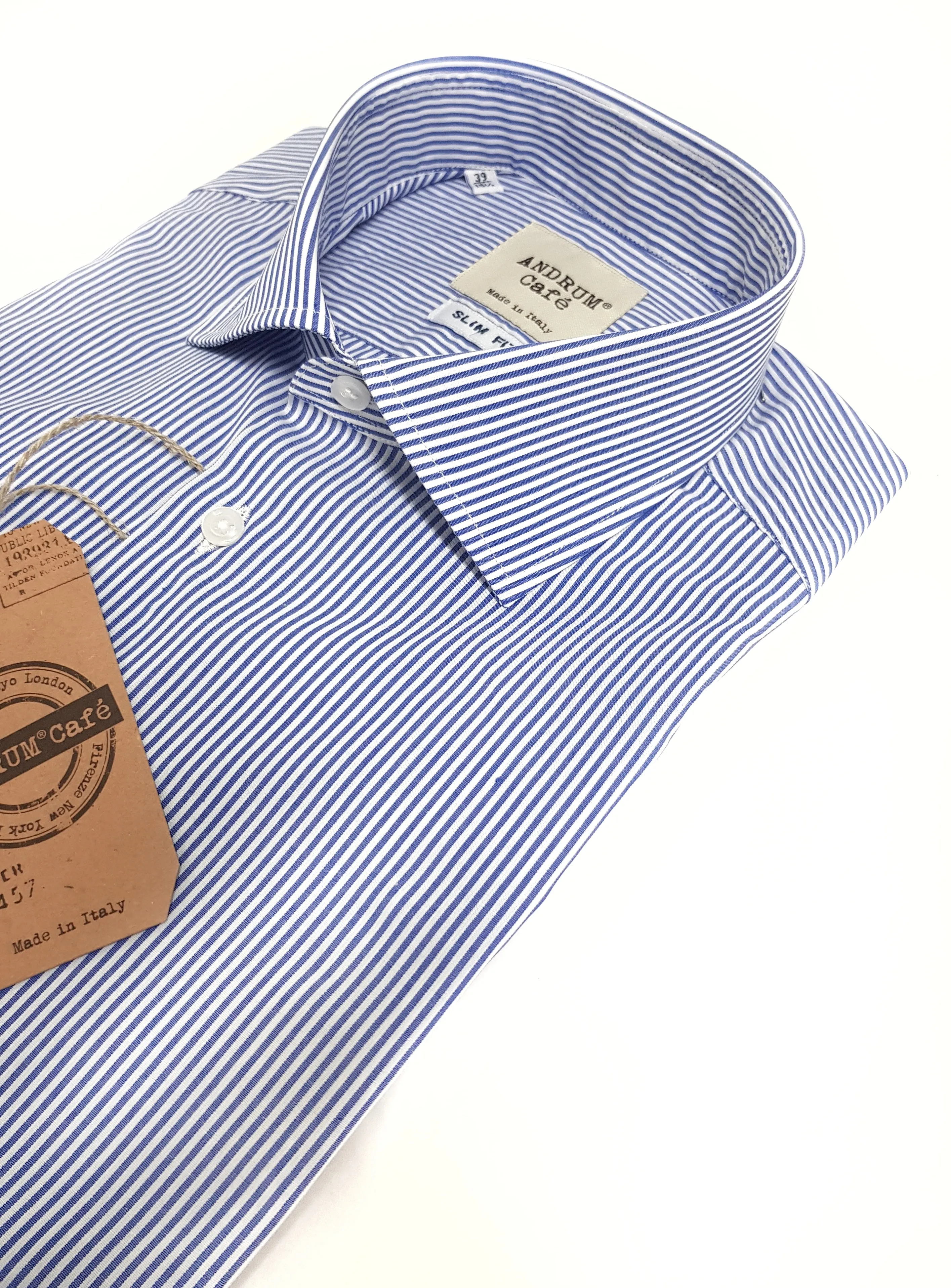 Camicia uomo basic a righe azzurra 100% cotone made in italy
