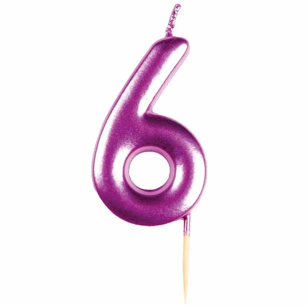 Candela per torta numero 6 rosa metallizzato