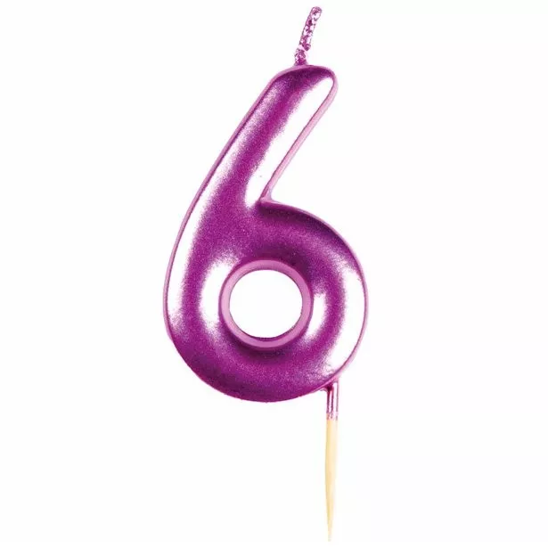 Candela per torta numero 6 rosa metallizzato