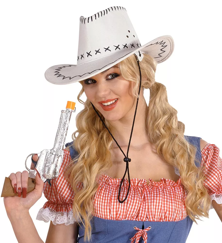 Cappello da cowboy bianco con cuciture