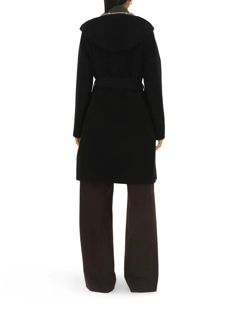 Car coat medio reversibile in lana Check