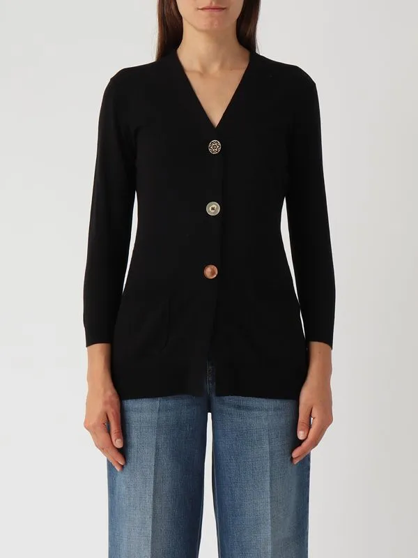 Cardigan donna Maliparmi in seta e cotone Nero
