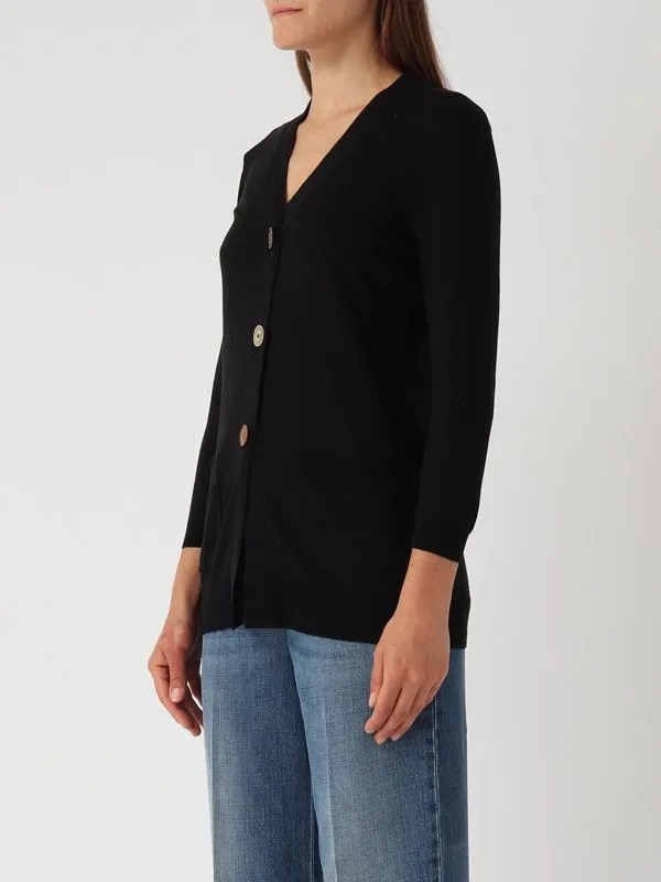 Cardigan donna Maliparmi in seta e cotone Nero