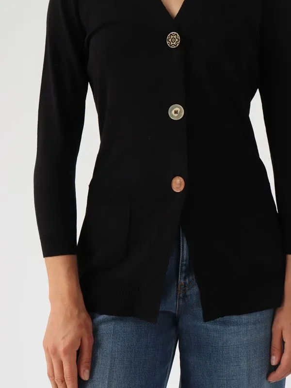 Cardigan donna Maliparmi in seta e cotone Nero