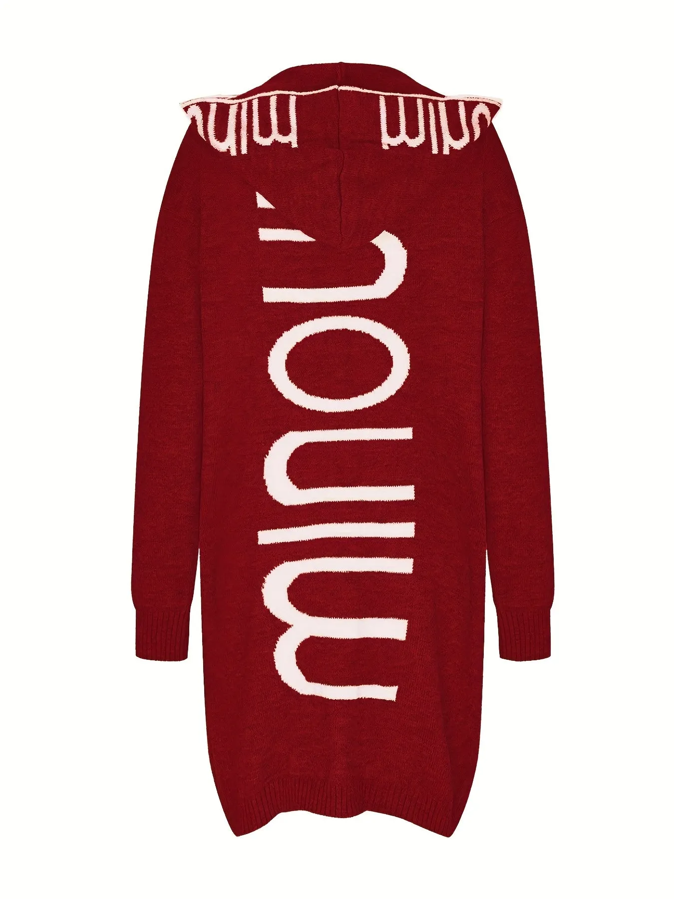 Cardigan in maglia con colletto a cascata e stampa alfabetica, maglione casual con cappuccio, maniche lunghe e tasche, abbigliam