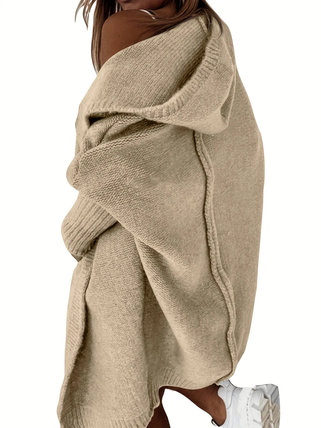 Cardigan Lavorato A Maglia Con Cappuccio Oversize, Maglione Casual A Maniche Lunghe Per L'inverno E L'autunno, Abbigliamento Fem