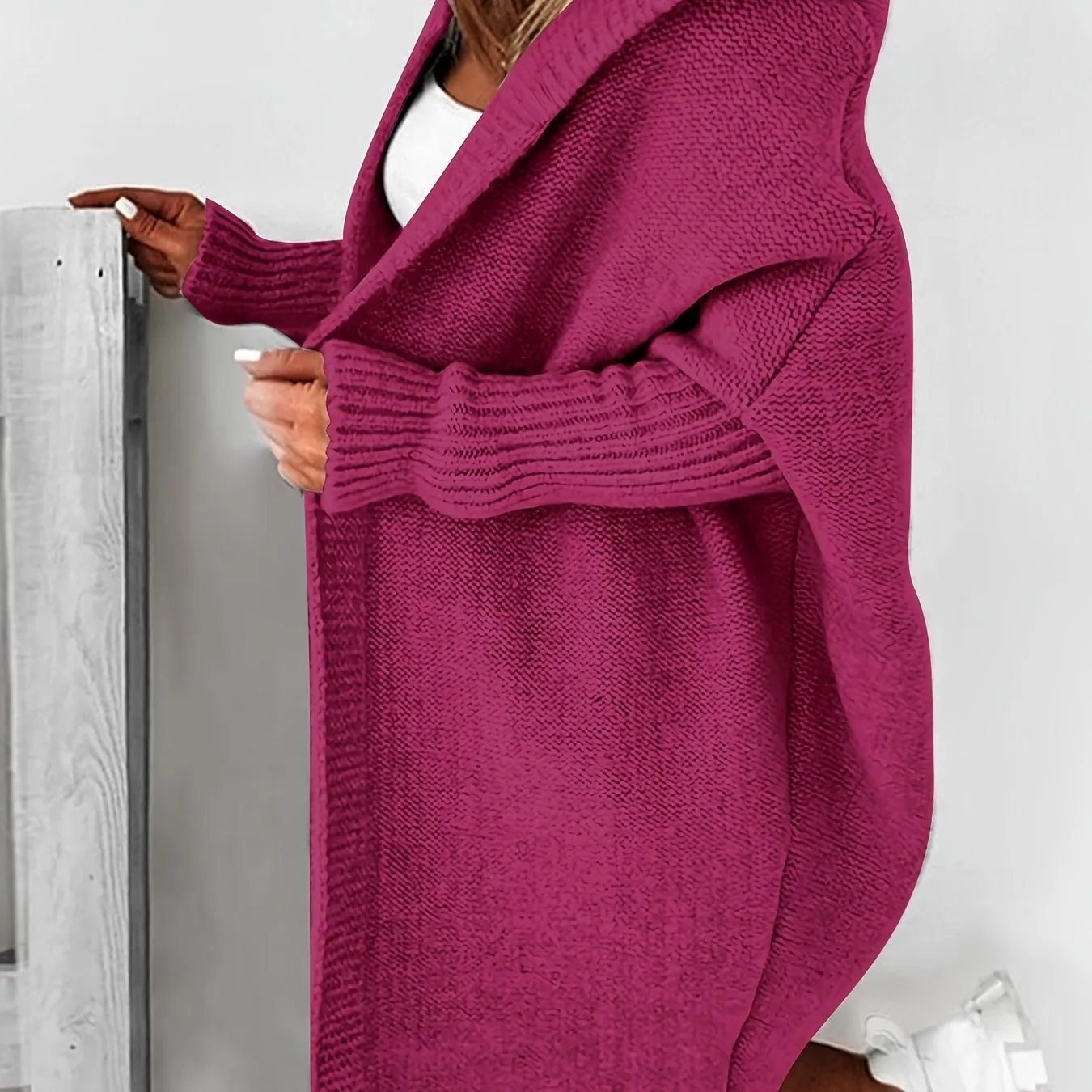 Cardigan Lavorato A Maglia Con Cappuccio Oversize, Maglione Casual A Maniche Lunghe Per L'inverno E L'autunno, Abbigliamento Fem