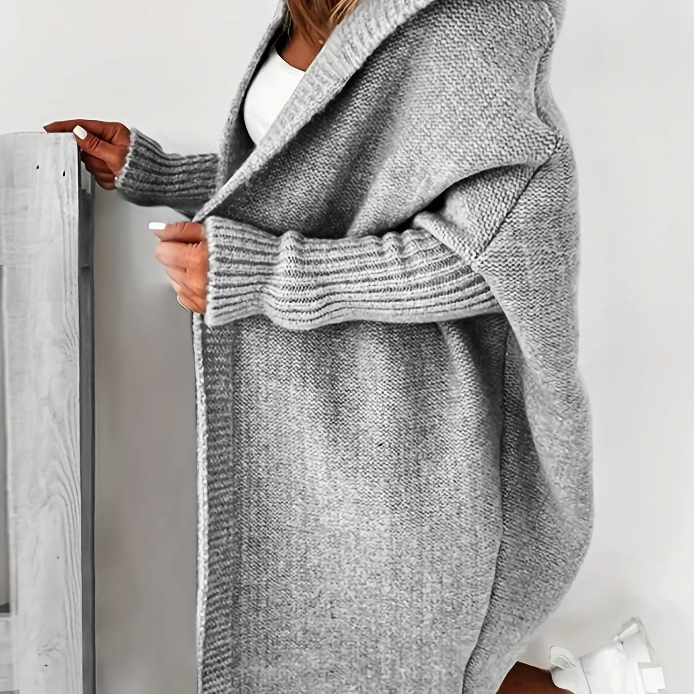 Cardigan Lavorato A Maglia Con Cappuccio Oversize, Maglione Casual A Maniche Lunghe Per L'inverno E L'autunno, Abbigliamento Fem