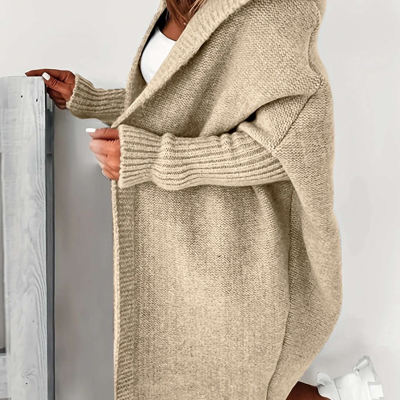 Cardigan Lavorato A Maglia Con Cappuccio Oversize, Maglione Casual A Maniche Lunghe Per L'inverno E L'autunno, Abbigliamento Fem