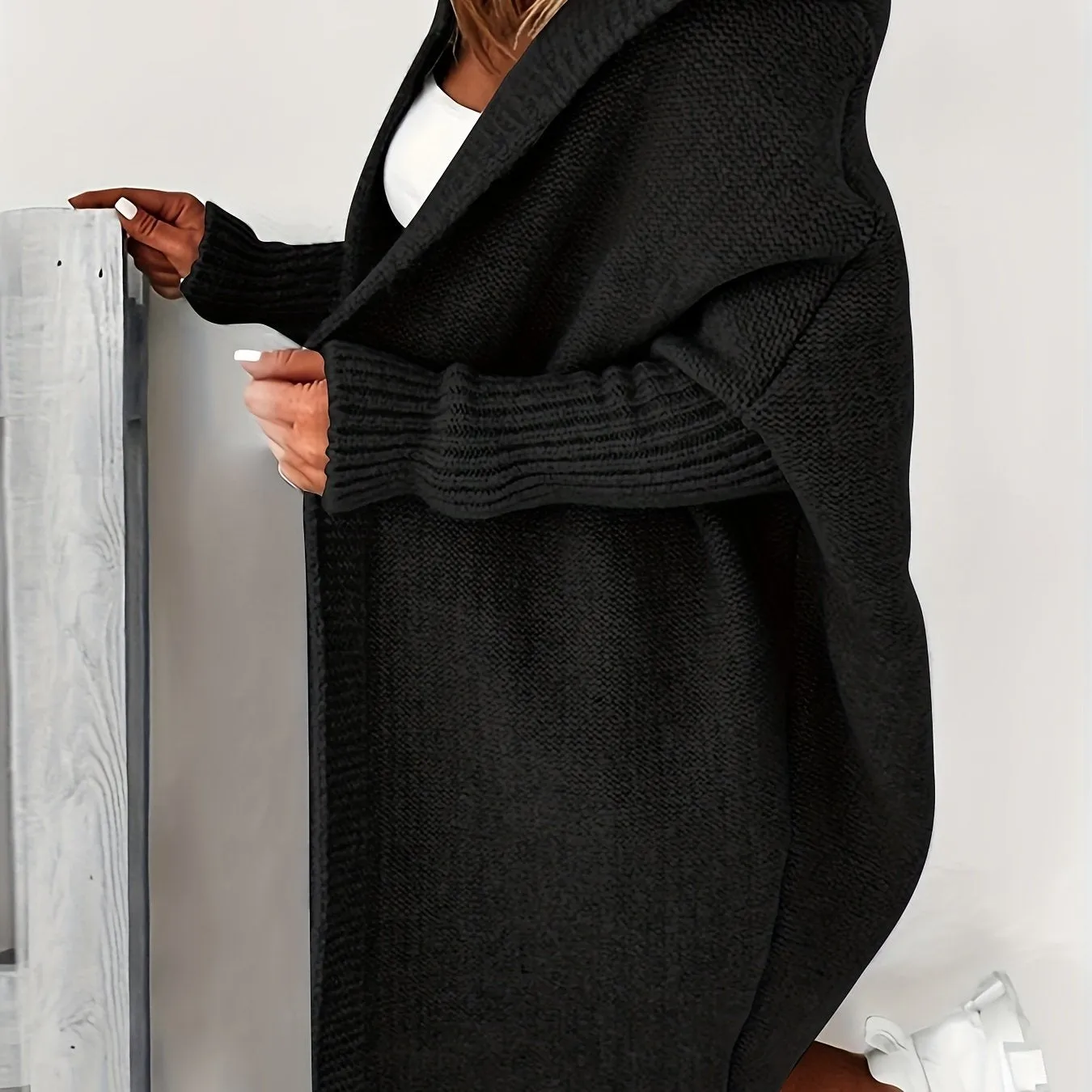 Cardigan Lavorato A Maglia Con Cappuccio Oversize, Maglione Casual A Maniche Lunghe Per L'inverno E L'autunno, Abbigliamento Fem