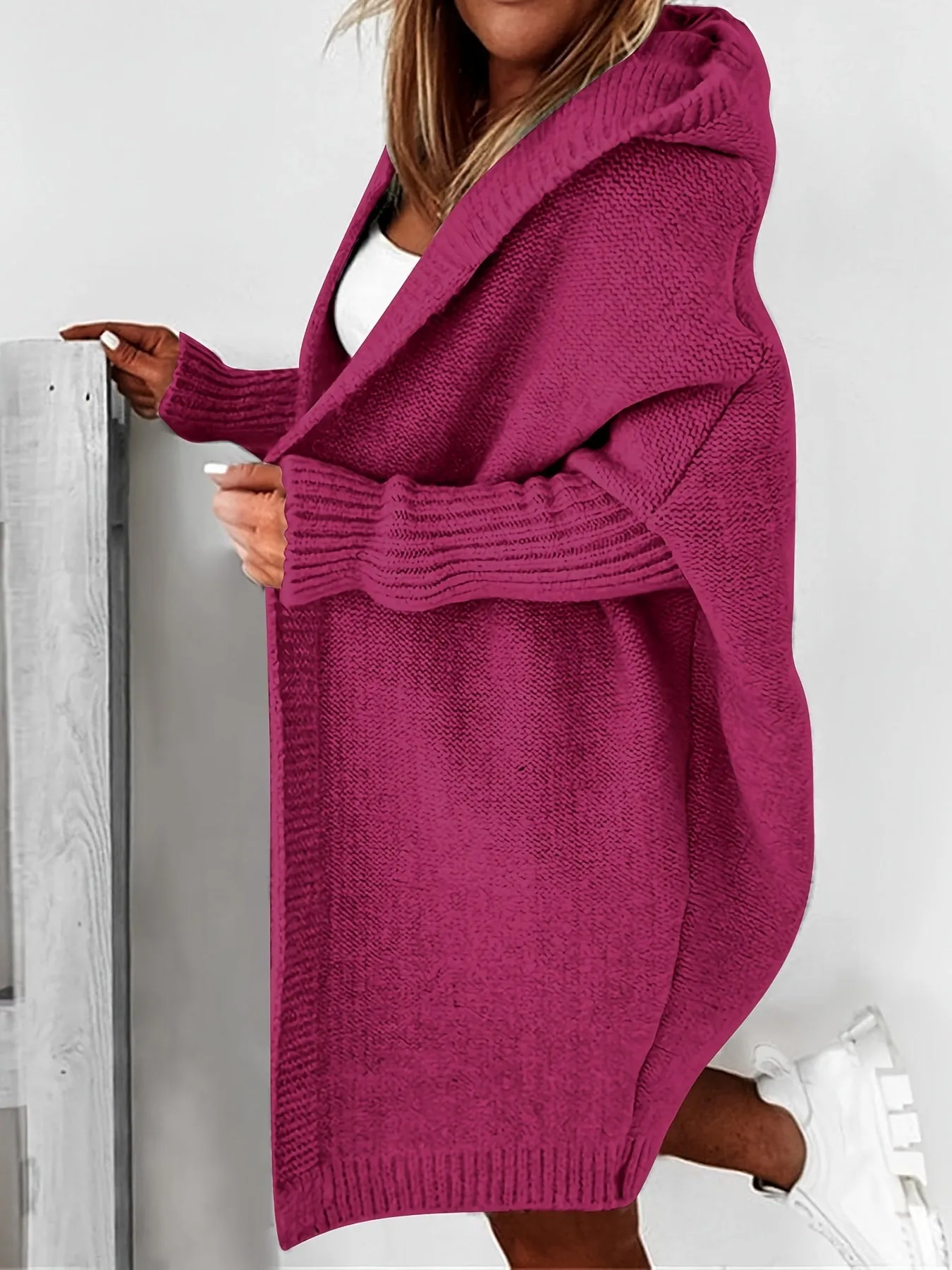 Cardigan Lavorato A Maglia Con Cappuccio Oversize, Maglione Casual A Maniche Lunghe Per L'inverno E L'autunno, Abbigliamento Fem