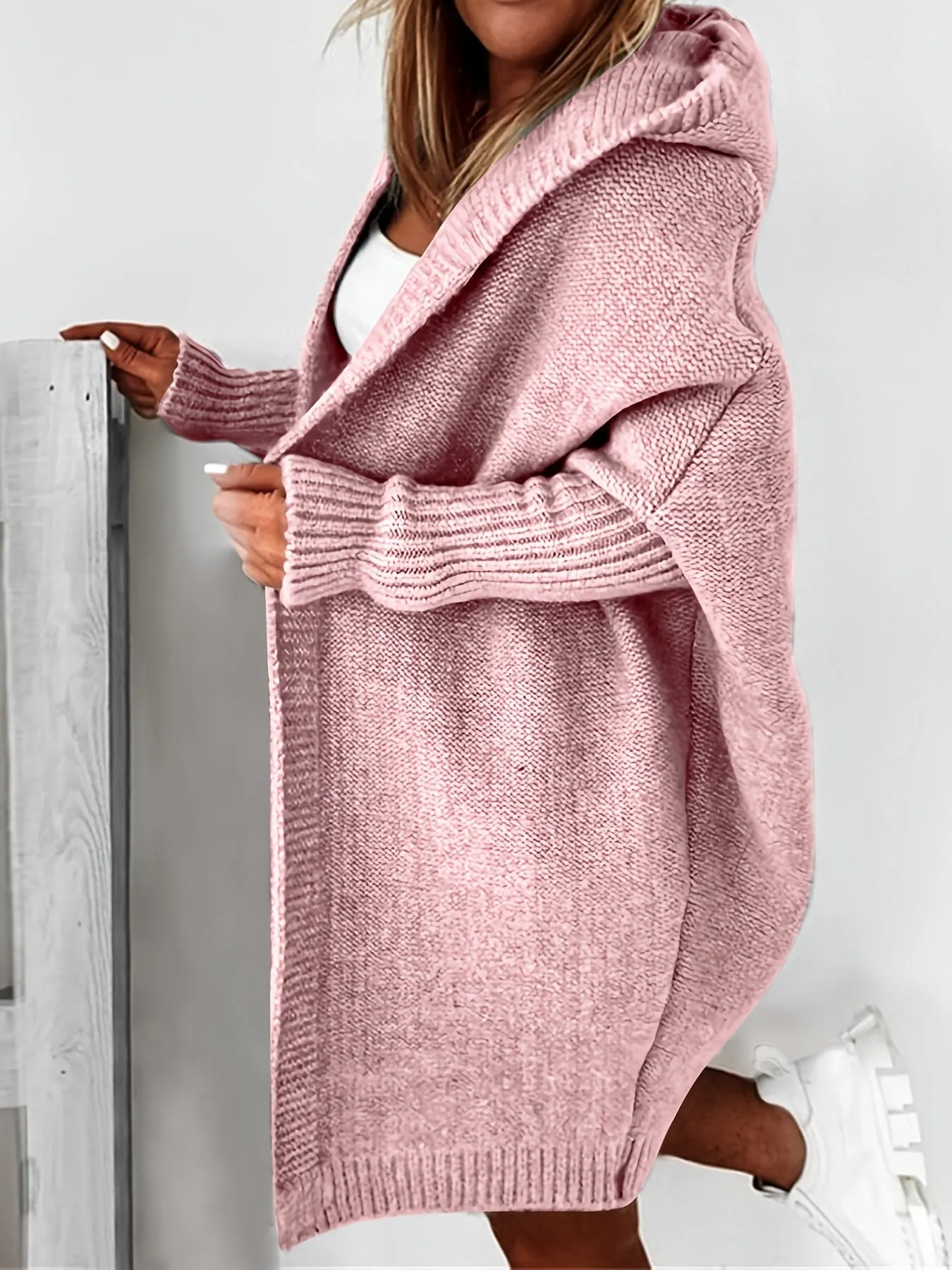 Cardigan Lavorato A Maglia Con Cappuccio Oversize, Maglione Casual A Maniche Lunghe Per L'inverno E L'autunno, Abbigliamento Fem