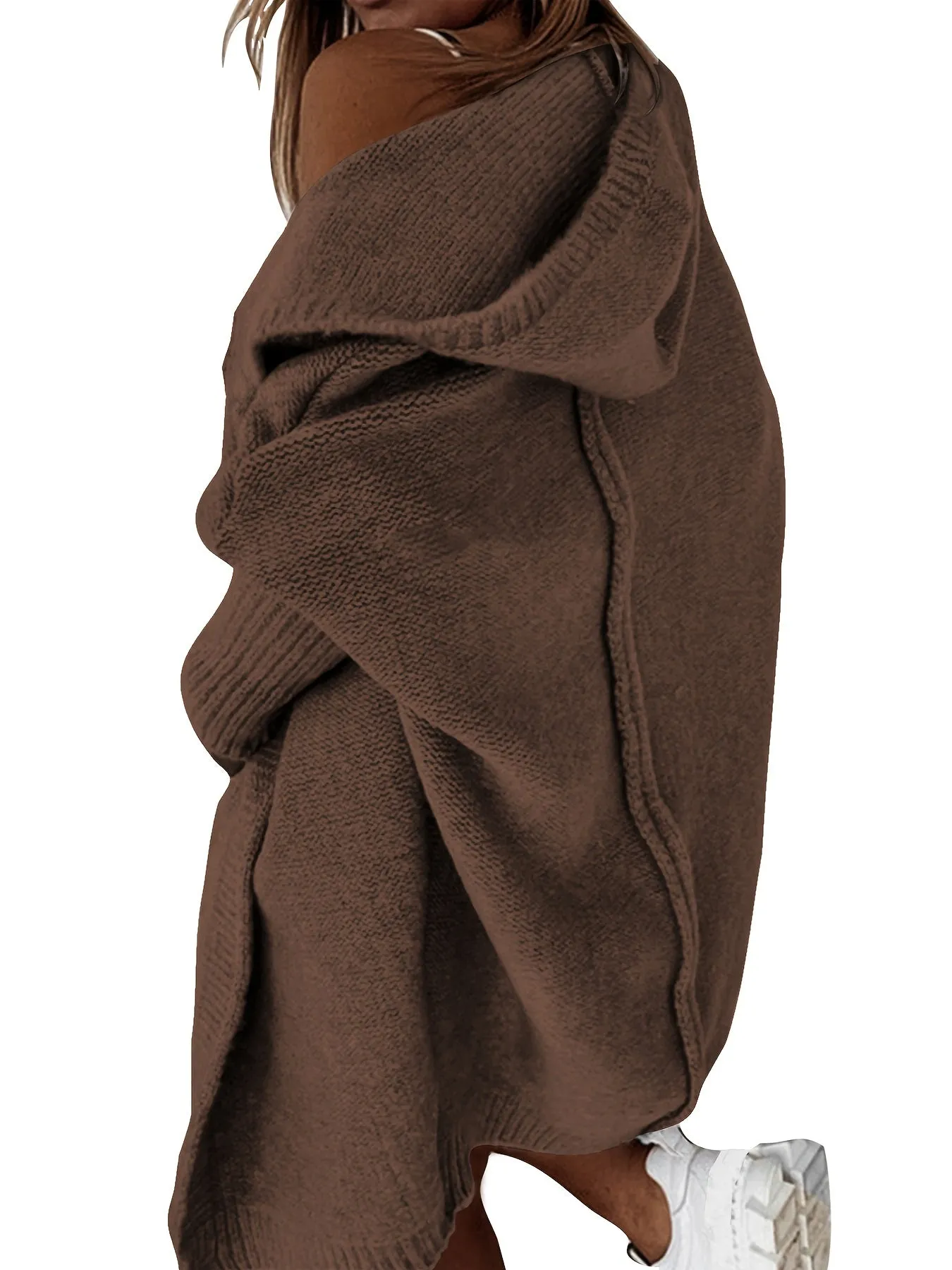 Cardigan Lavorato A Maglia Con Cappuccio Oversize, Maglione Casual A Maniche Lunghe Per L'inverno E L'autunno, Abbigliamento Fem