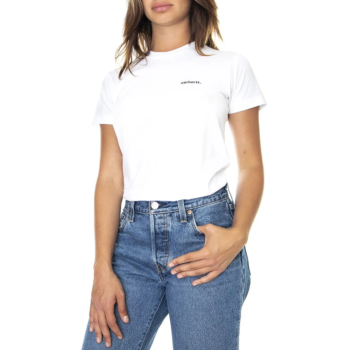 CARHARTT WIP W' S/S Typeface T-Shirt White / Black - Maglietta Girocollo Donna Bianca    