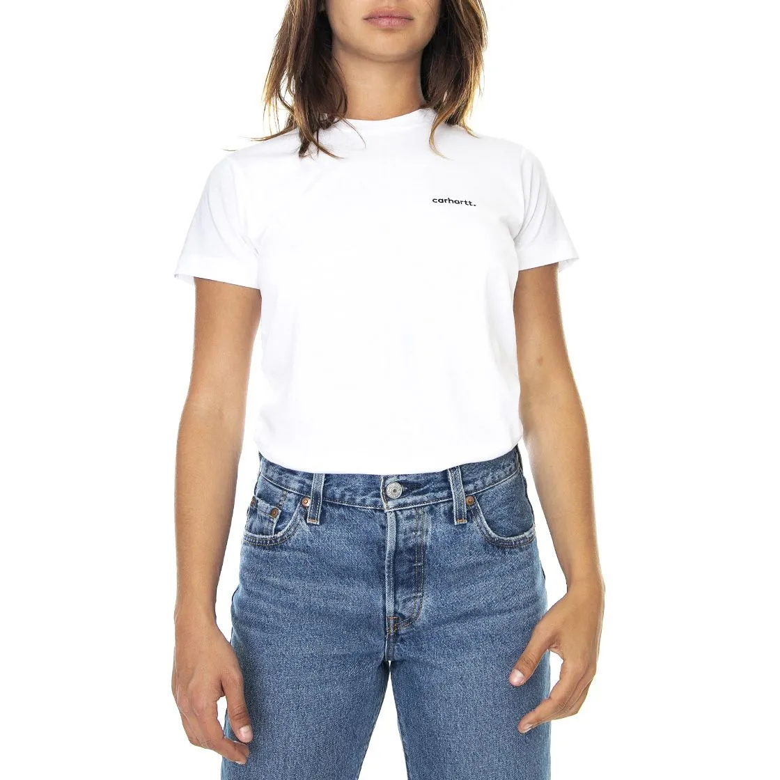 CARHARTT WIP W' S/S Typeface T-Shirt White / Black - Maglietta Girocollo Donna Bianca    