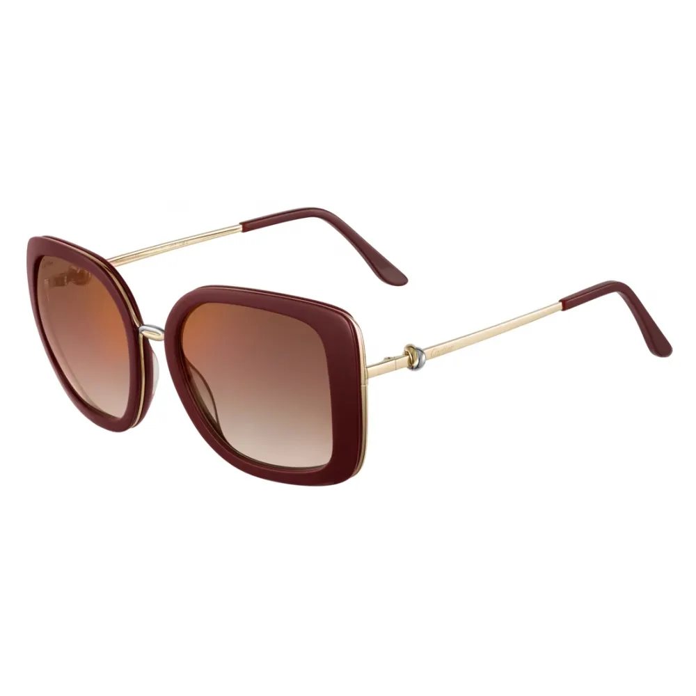 Cartier - Quadrati - Acetato Bordeaux Lenti Marroni Sfumate con Flash Oro - Trinity Collection- Cartier Eyewear